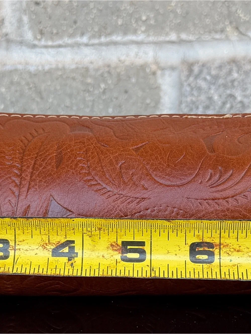 Patricia Nash Tooled Leather Pencil Case Cosmetic Bag Wristlet Cognac Brown